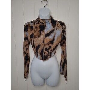 Cherie Los Angeles Cropped Top Womens Medium Safari Animal Print Long Sleeve Y2k